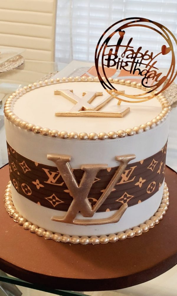 3 tier designer cake . Louis Vuitton high heel topper, Gucci top